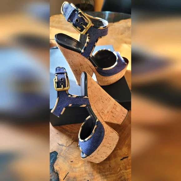 Giuseppe Zanotti Denim Leopard Print Wedges - Picture 1 of 4